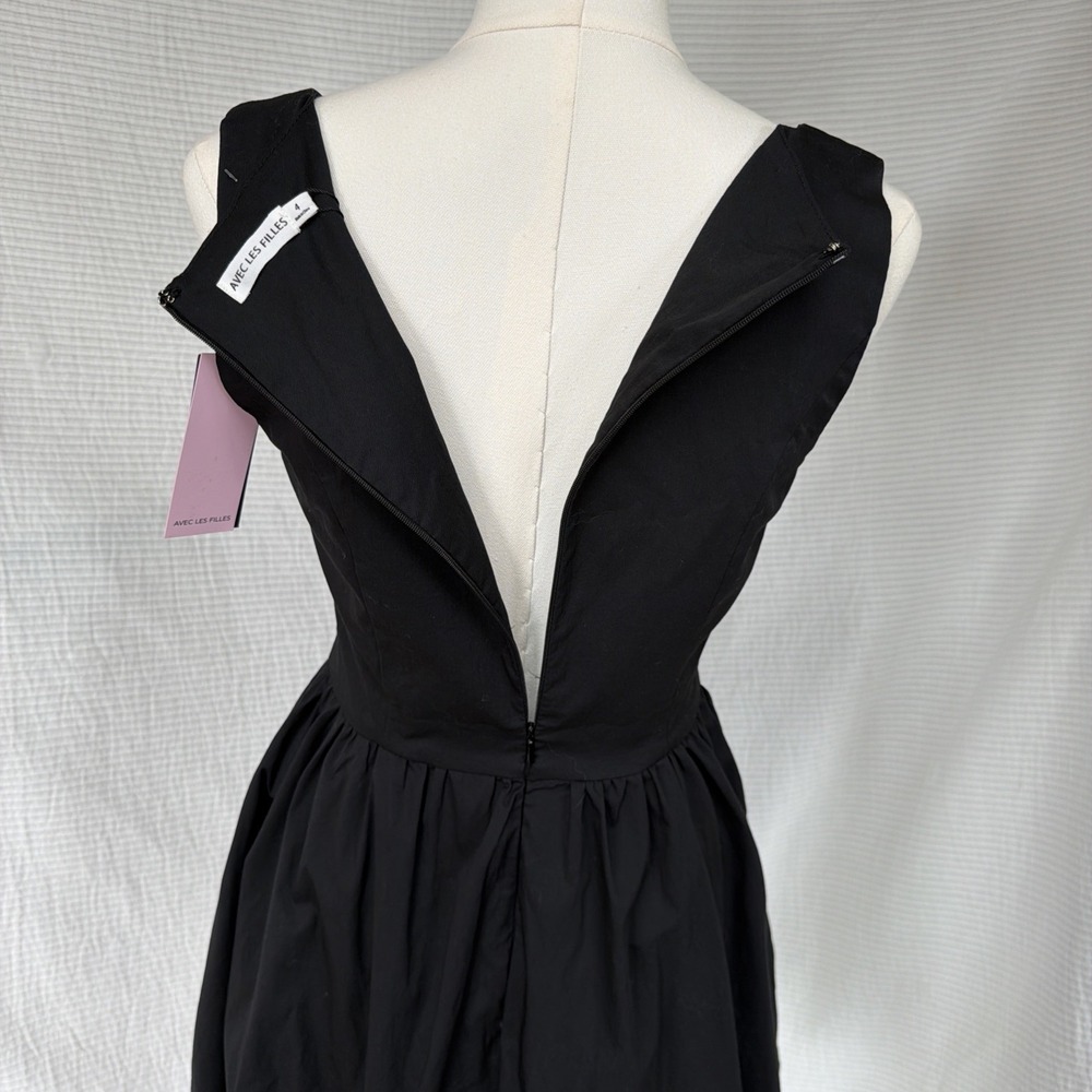 Avec Les Filles Black Basque Waist Mini Dress Square Neck Pockets Size 4 - Picture 12 of 12